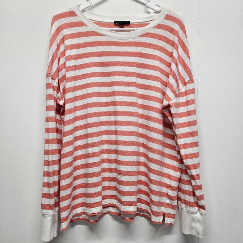 J. Crew Striped Long Sleeves Slub Pullover Top Tee T-Shirt Large Cotton Coastal
